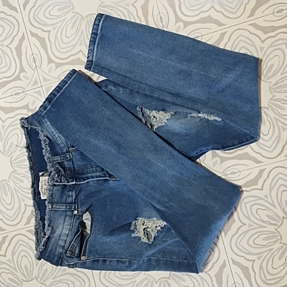 Womens Celebrity Ace Distressed Blue Jeans Stretch Skinny Sz 11 Frayed Waist B71
